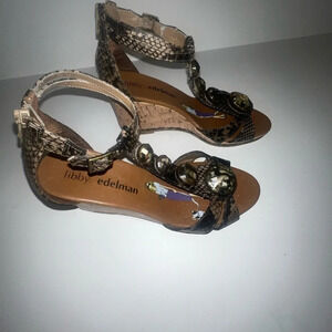 Libby Edelman 7.5 jeweled cork tapered wedge sandal. Zip heel man made material